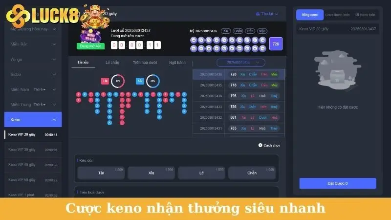 Cược keno nhận thưởng siêu nhanh