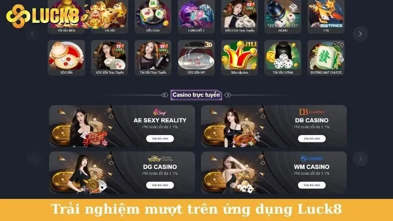 Trải nghiệm mượt trên ứng dụng Luck8